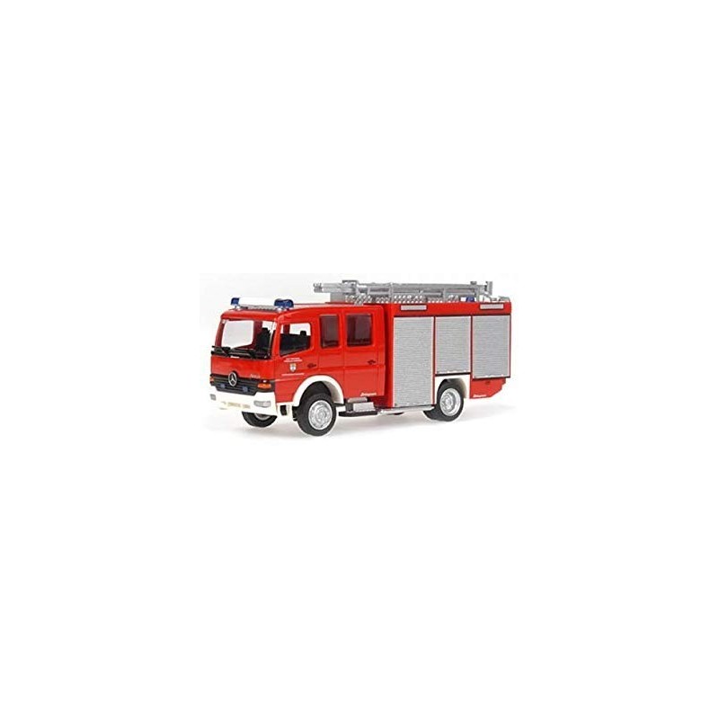 Model redukcyjny TLF 16/25 FW Wolfsburg, skala 1:87, metal i plastik. Czerwony samochód strażacki z drabiną, światła błyskowe.
