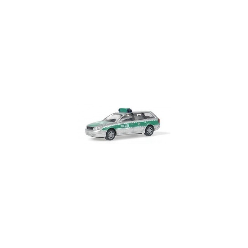 Model Audi A6 Avant Polizei Sachsen, 1/87, srebrny z zielonymi pasami, sygnałem na dachu.