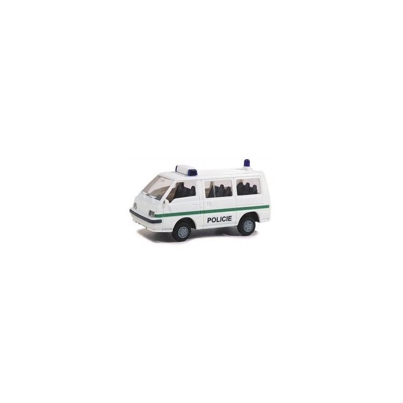 Model redukcyjny Mitsubishi MC L300 Policie, skala 1:87, biały z zielonym paskiem i napisem Policie.