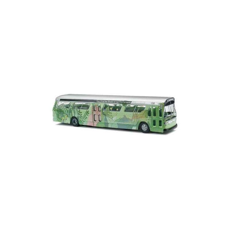 Model redukcyjny autobusu amerykańskiego, skala 1:87, BUSCH. Zielono-biały, malowanie Fishbowl F.D.N.Y.
