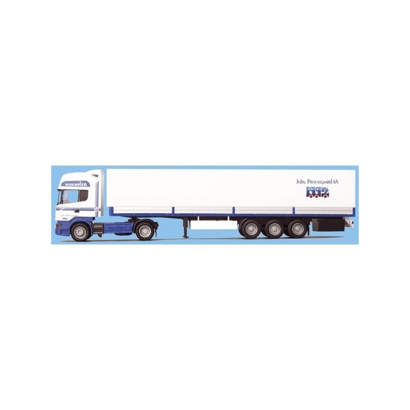 Model Scania R, skala 1:87, Provstgaard, biały kontener z logotypem firmy.