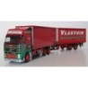 Model redukcyjny Volvo FH, skala 1:87, AWM. Zielono-czerwony, naczepa z logo Vlastuin.