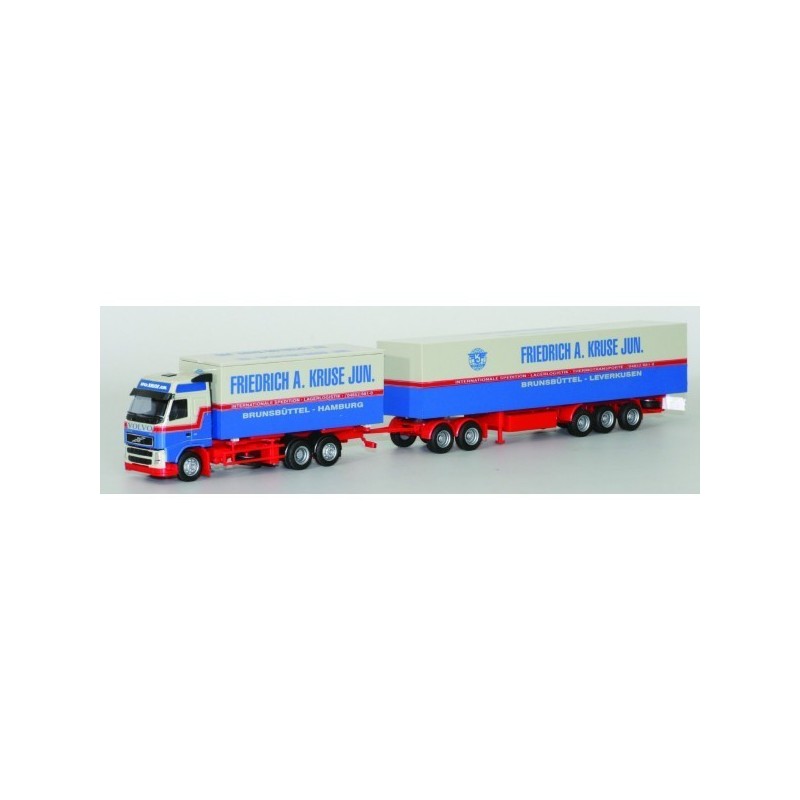 Model redukcyjny Volvo "NEU" Glob., skala 1:87, producent nieokreślony. Ciężarówka z naczepą "Friedrich A. Kruse Jun." w kolorac