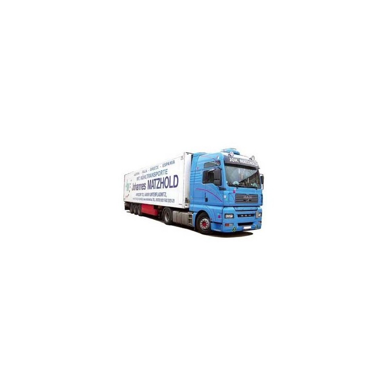 Model MAN TG-A XXL, skala 1:87, KSZ "Matzhold". Ciężarówka z białą naczepą, logo firmy transportowej.