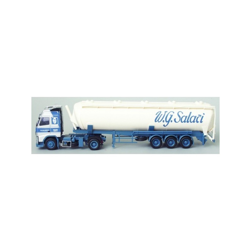 Model redukcyjny Volvo FH, skala 1:87, Herpa. Biała cysterna W.G. Salari, malowanie niebiesko-białe.