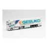 Model redukcyjny SCANIA CS 20 HD "GESUKO", skala 1:87, Herpa. Biały ciągnik siodłowy z naczepą, logo Gesuko.