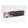 Model redukcyjny SCANIA CS 20 HD, skala 1:87, Herpa. Biały z czerwonymi detalami i naczepą z napisem "Heide Logistik".