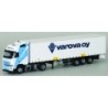 Model redukcyjny Volvo "NEU" XL / Aerop. - G-KSZ, skala 1:87, AWM. Ciężarówka z naczepą, biała i niebieska, logo "varova oy".