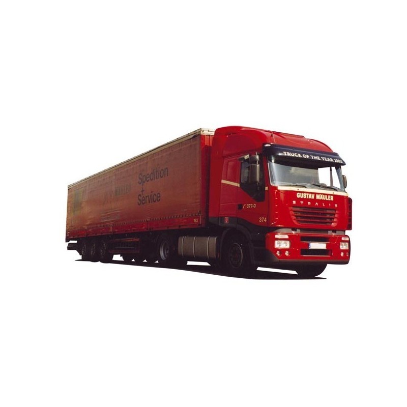 Model Iveco Stralis, skala 1:87, AWM. Czerwony, z naczepą, logo "Gustav Mauler".