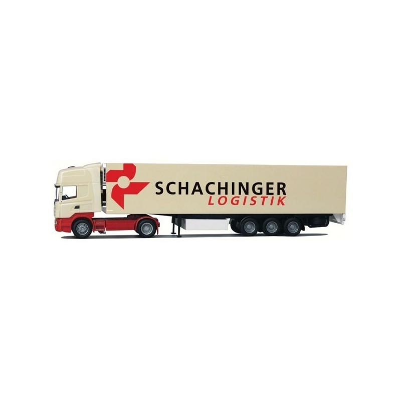 Model Scania "4" R Topl. / Aerop. - Kühl-KSZ, AWM, 1:87, kremowo-czerwony z naczepą chłodnią, logo Schachinger Logistik.