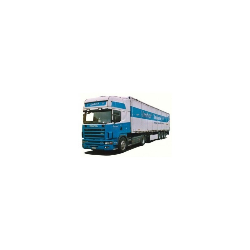 Model Scania "4" R Topl. / Aerop. - Schubboden-SZ (AWM55098), skala 1:87, z naczepą w barwach Imhof.
