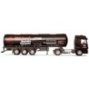 Model redukcyjny MB Actros MP2 L, skala 1:87, AWM. Czarny cysterna, czerwone logo paliwowe.