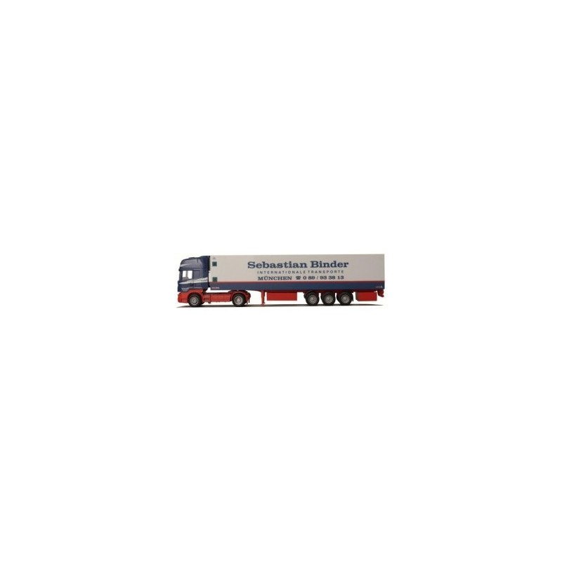 Model Scania "4" R Topl. / Aerop. - Kühl-KSZ, skala 1:87, AWM. Czerwono-biały, z naczepą chłodnią.