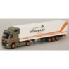 Model redukcyjny Volvo "NEU" / Aerop. - Kühl-KSZ, skala 1:87. Ciemnozielony ciągnik siodłowy z białą naczepą chłodnią, logo Nied
