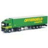 Model redukcyjny Mercedes-Benz Actros MP2 L / Aerop. - G-KSZ, skala 1:87, AWM, zielony z logotypem Offergeld Logistik.