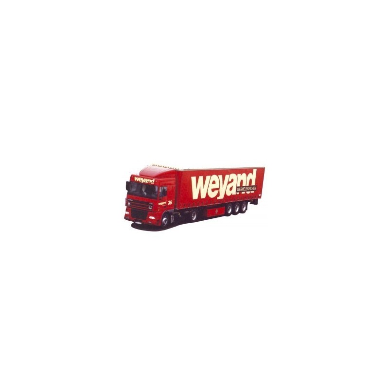 Model DAF XF 95 SC, skala 1:87, AWM. Czerwony, z naczepą, logo Weyand.