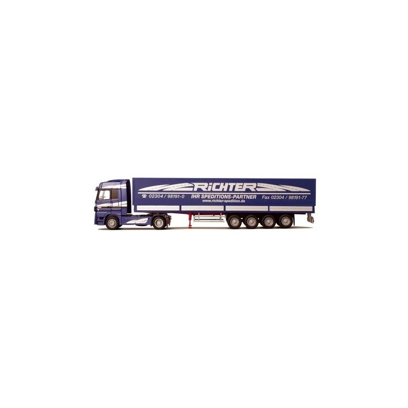 Model redukcyjny Mercedes-Benz Actros MP2, skala 1:87, AWM. Ciężarówka z naczepą w malowaniu firmy Richter.