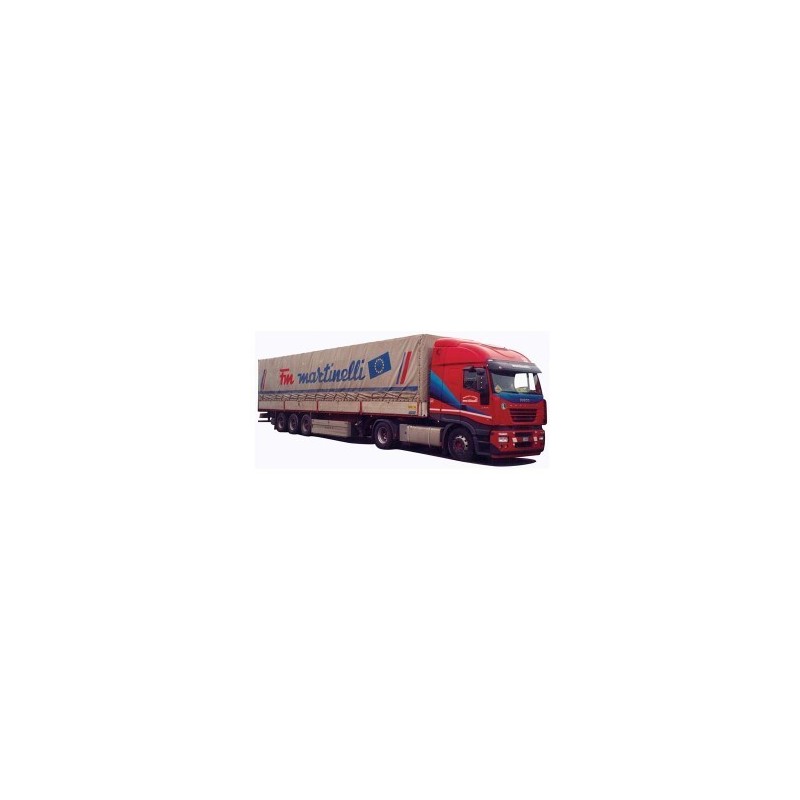Iveco Stralis, skala 1:87, AWM. Czerwono-niebieski, z naczepą.