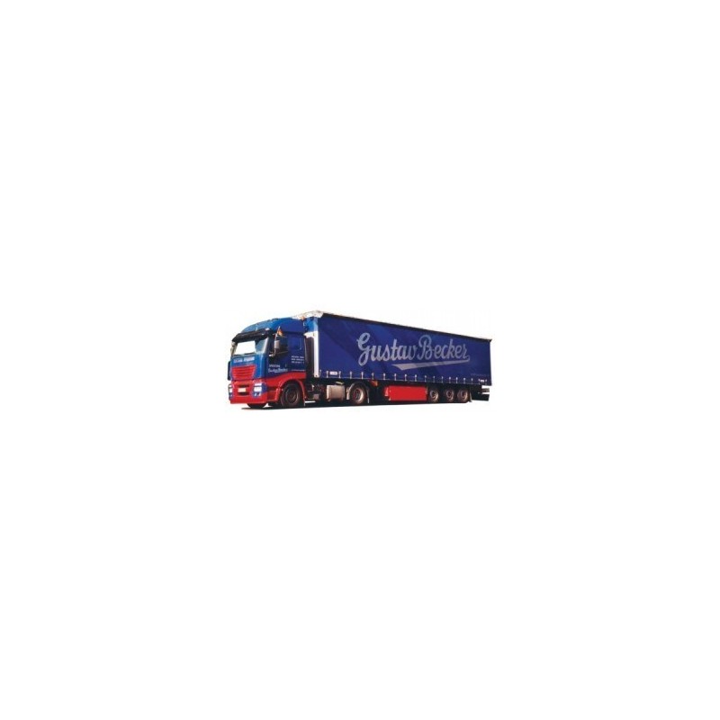 Model Iveco Stralis G-KSZ, skala 1:87, AWM. Czerwono-niebieski, z nadrukiem Gustav Becker.