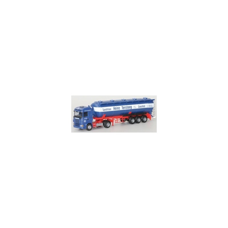 Model redukcyjny Scania Highl. - Kippsilo-SZ, skala 1:87, AWM. Czerwono-niebieski, z detalami.