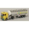 Model Scania "4" - (H)TSZ AWM71889, skala 1:87. Żółto-zielony ciągnik siodłowy z białą cysterną.