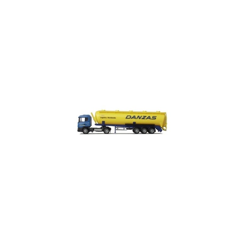 Model Scania "4" R - Kippsilo-SZ, skala 1:87, AWM. Żółty zbiornik, niebieska kabina, logo Danzas.