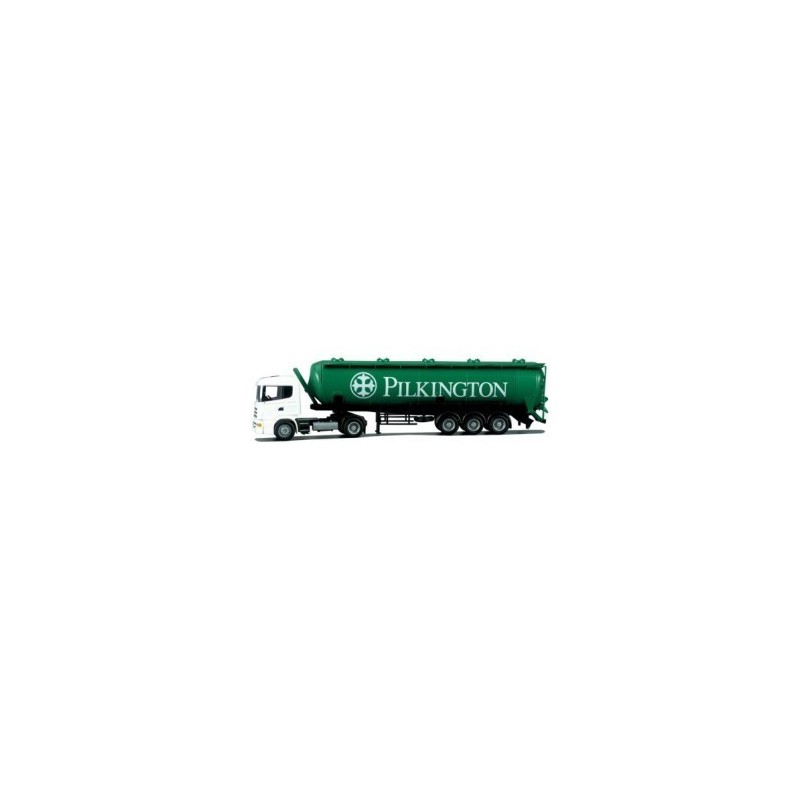 Model Scania "4" R - Kippsilo-SZ, skala 1:87, AWM. Zielona cysterna z logotypem Pilkington.
