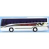 Model redukcyjny Volvo 9900, skala 1:87, AWM. Biały autobus z czerwono-żółtym malowaniem, logo Schadeg.
