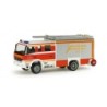 Model redukcyjny Mercedes Benz Atego LF 20/16, skala 1:87, Herpa. Czerwono-biały wóz strażacki, logo straży pożarnej Hagen.