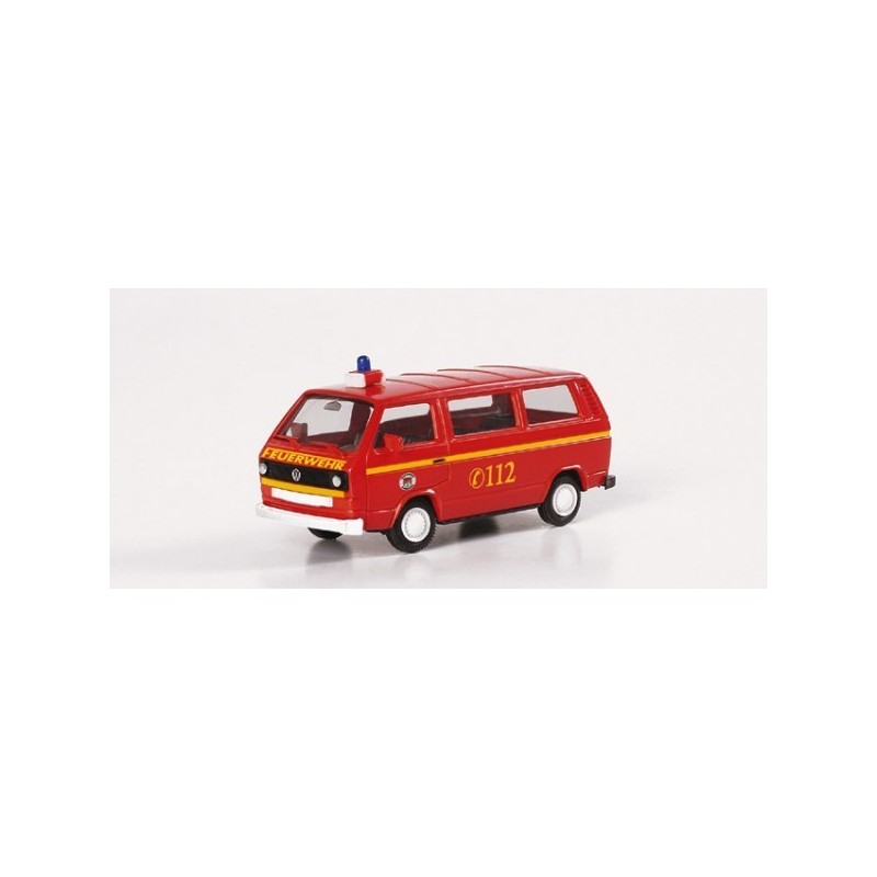 Model redukcyjny VW T3 Bus "FFW Hamburg", skala 1:87, Herpa. Czerwony, z napisem "FEUERWEHR" i "112".