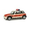 Model redukcyjny Mini Cooper "Giessen rescue service", skala 1:87, Herpa. Czerwono-biały, z sygnalizacją świetlną, oznaczenia OL