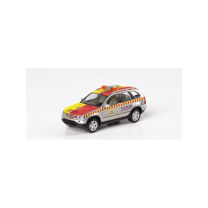 Model redukcyjny BMW X5 "Samur", skala 1:87, Herpa. Czerwono-żółto-srebrny, z napisem Samur.