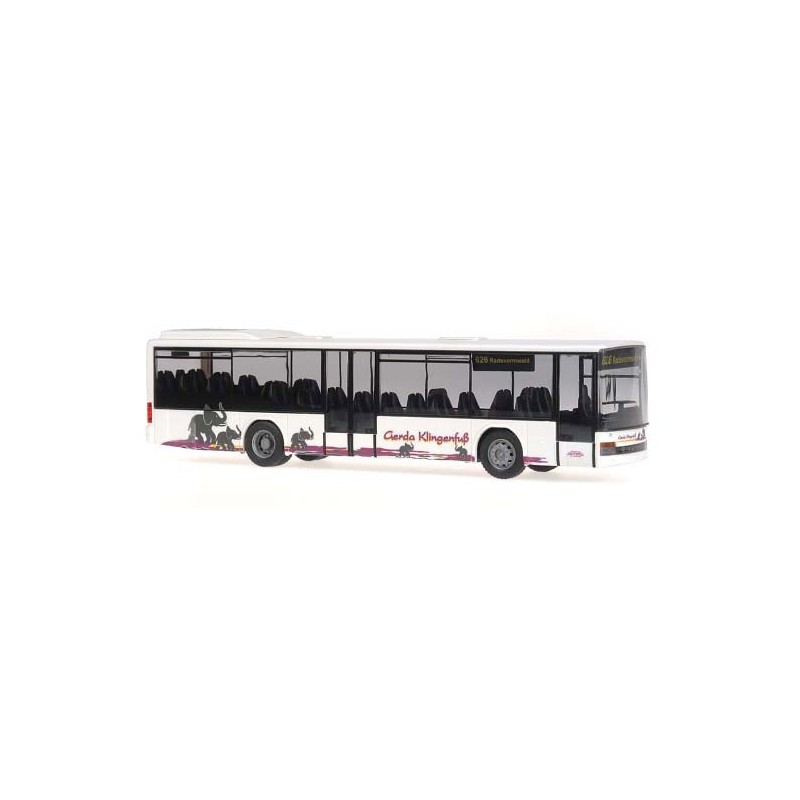 Model redukcyjny autobusu SETRA S 315 NF, skala 1:87, biało-czarny z ilustracjami zwierząt i napisem "Garda Klingenthal".