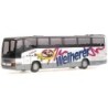 Model redukcyjny autobusu MERCEDES-BENZ O 404 RHD, skala 1:87, Weiherer Rehau, biało-szary z logo.