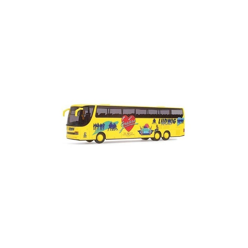 Model SETRA S 317 HDH/3 Ludwig-Tours, skala 1/87, żółty z czerwonym sercem i logo.
