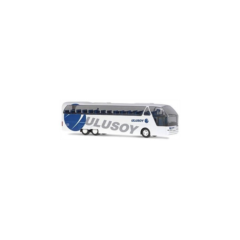Model NEOPLAN Starliner SHDL 3-Achsig Ulusoy, skala 1:87, biały z niebieskim logo.