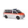 Model redukcyjny VW T5 karetka, skala 1:87, Rietze. Srebro-czerwony, lampy błyskowe, napis Deutsches Rotes Kreuz.