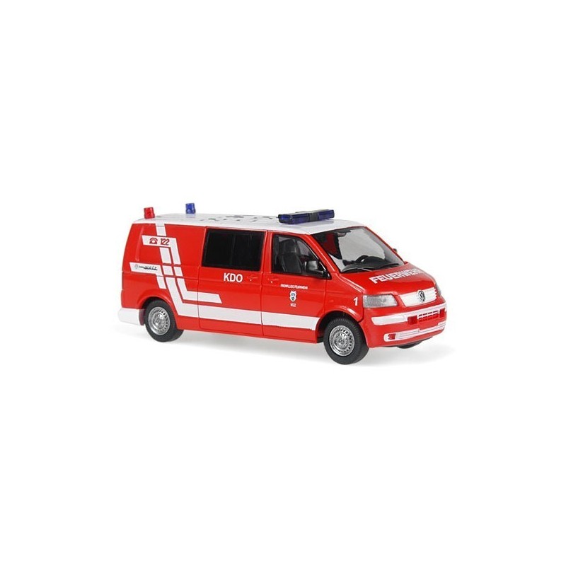 Model redukcyjny Volkswagen T5 Transporter, skala 1:87, Feuerwehr Weiz, czerwony z białymi pasami.