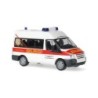 Model redukcyjny FORD Transit MD Bus "DLRG Seligenstadt", skala 1:87, biały z czerwonymi paskami i napisem DLRG.