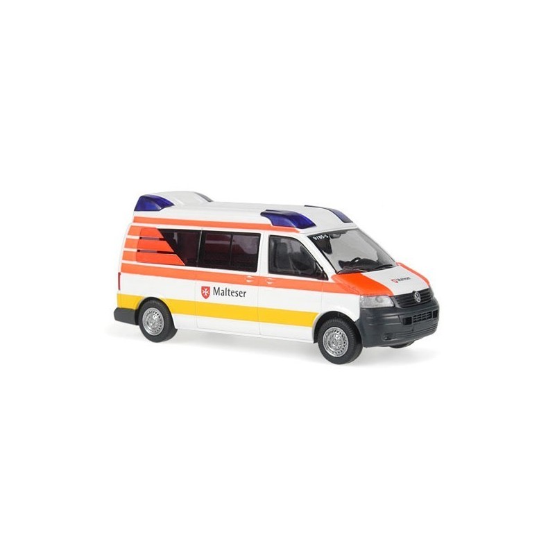 Model redukcyjny VW T5, skala 1:87, Hornis. Malteser Kaiserslautern, biało-pomarańczowo-żółty.