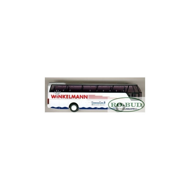 Model NEOPLAN Cityliner 2002, skala 1:87, Winkelmann. Biały korpus, czerwone napisy, ciemne okna.