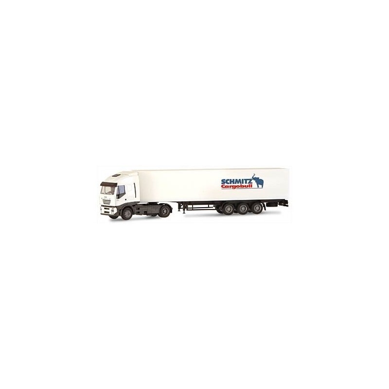 IVECO Stralis Sattelzug Schmitz Cargobull, skala 1:87, biały.