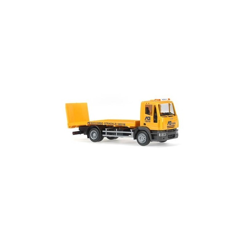 Model redukcyjny IVECO Eurocargo, skala 1:87, ACI. Żółty samochód ciężarowy z logo ACI i napisem "SOCCORSO STRADALE".