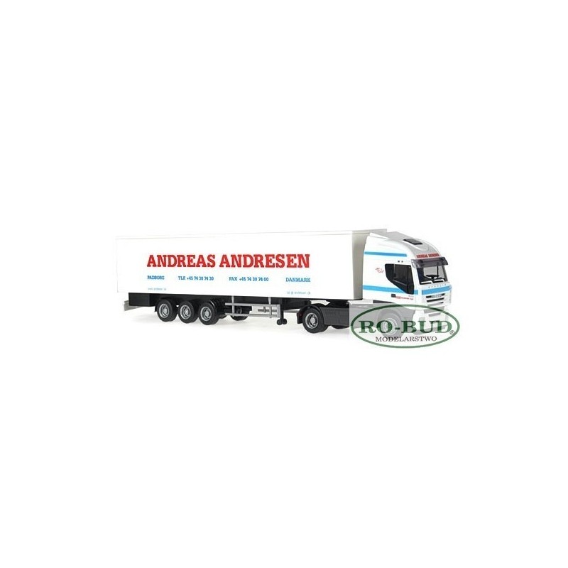 IVECO Stralis, 1:87, biały z czerwonym napisem "Andreas Andresen" i niebieskimi detalami.
