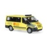 Model redukcyjny FORD Transit Bus "ASB OV Bremen-Ost", skala 1:87, żółty z niebieskimi pasami, logo ASB.