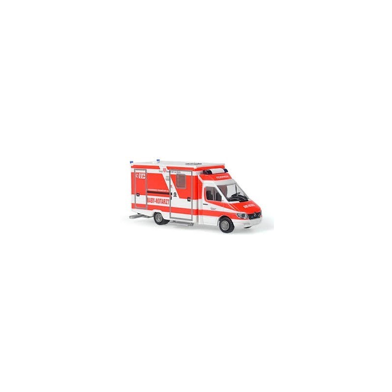 Mercedes Benz Sprinter RTW Baby Notarzt, skala 1:87, Rietze. Czerwono-biały, szczegółowy model karetki.