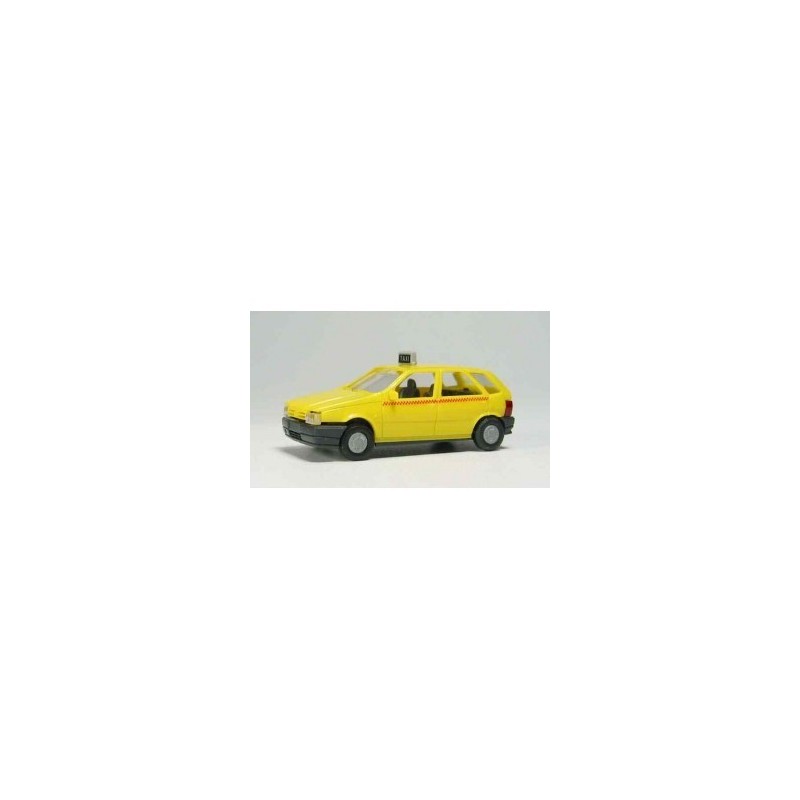 Model FIAT Tipo Taxi, skala 1:87, żółty z czerwonymi paskami, tablica TAXI.
