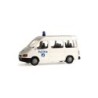 Model redukcyjny FORD Transit Politie, skala 1:87. Biały van z niebieskimi oznaczeniami policji i sygnałem.