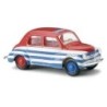 Model redukcyjny Renault 4CV, skala 1:87, czerwono-biało-niebieski.