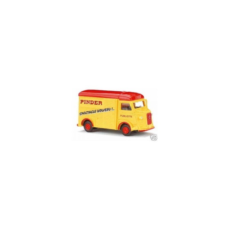 Model redukcyjny Citroen H Circus Pinder, 1/87, żółty z czerwonymi akcentami i napisem "PINDER".